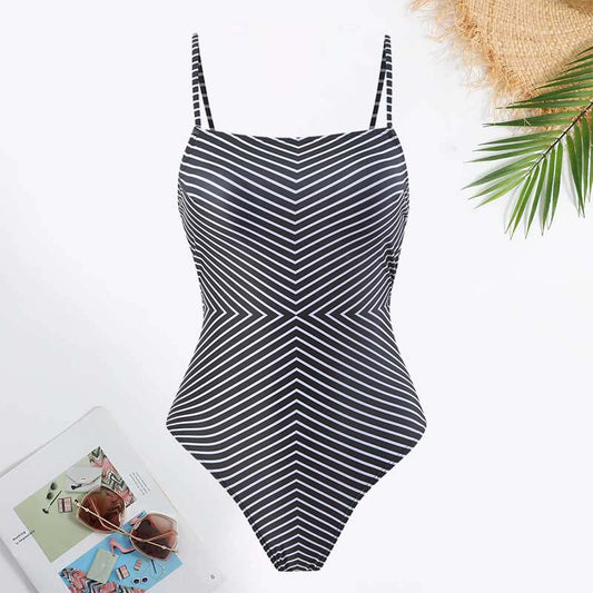 Sling Striped One-Piece Swimsuit and Sarong