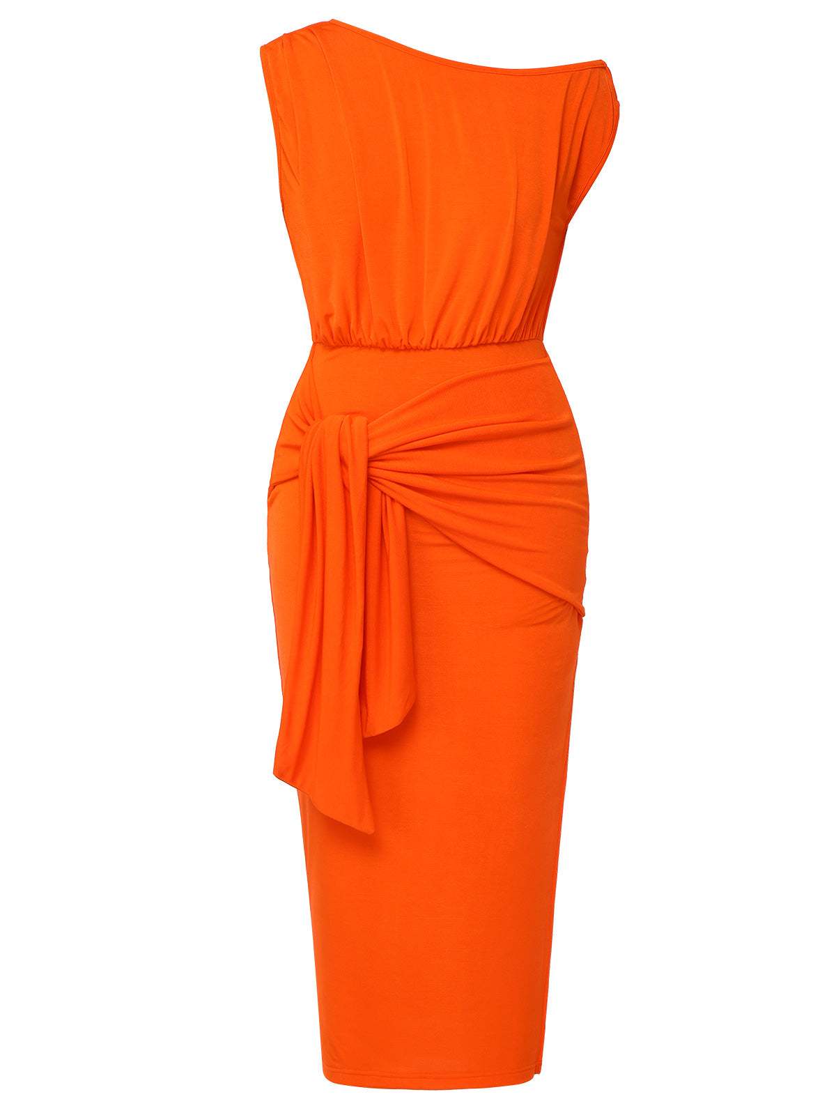 Orange 1960s Solid One Shoulder Sleeveless Dress