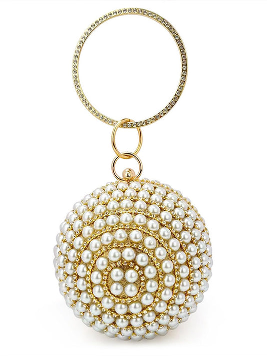 Pearl & Rhinestone 3D Ball Shape Clutch Bag