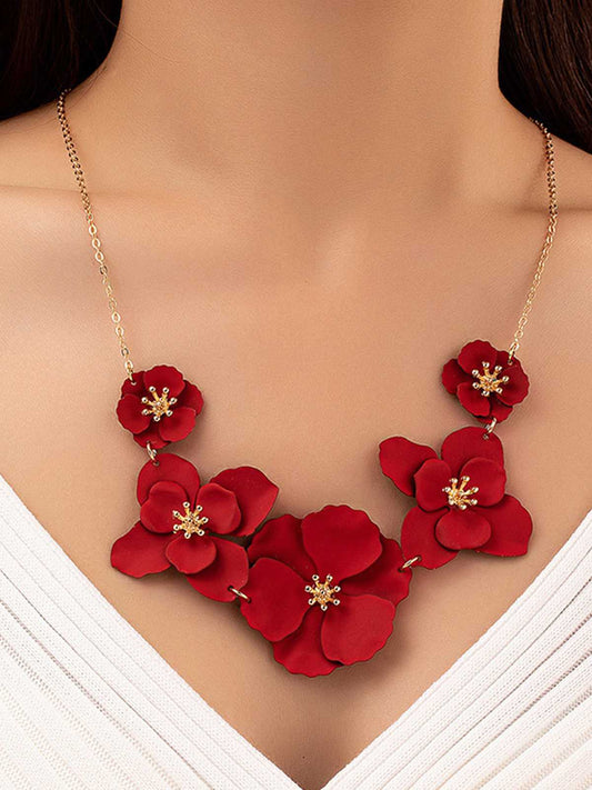 Red Vintage Floral Pendant Necklace