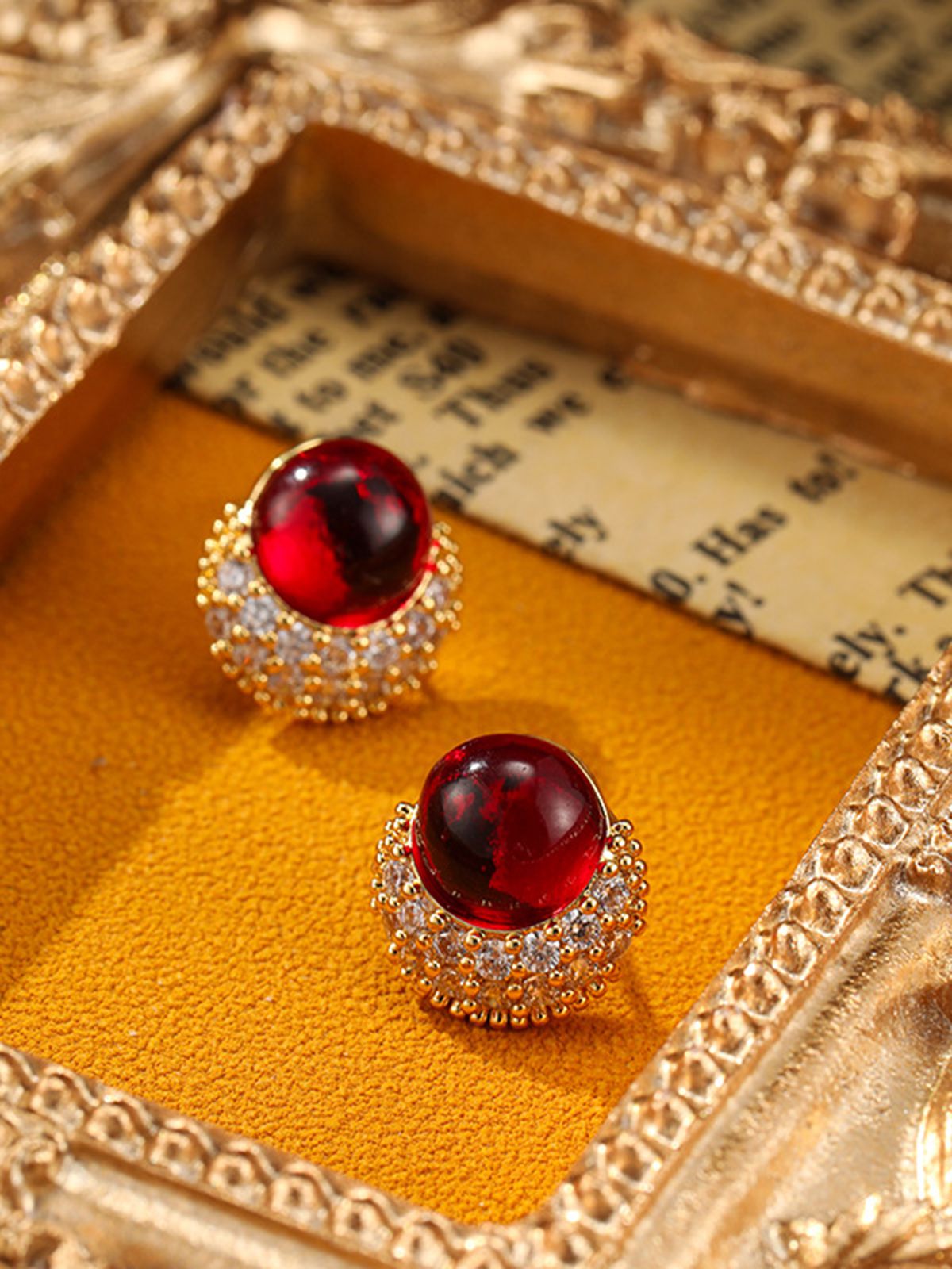 Vintage Rhinestone Ruby Alloy Stud Earrings