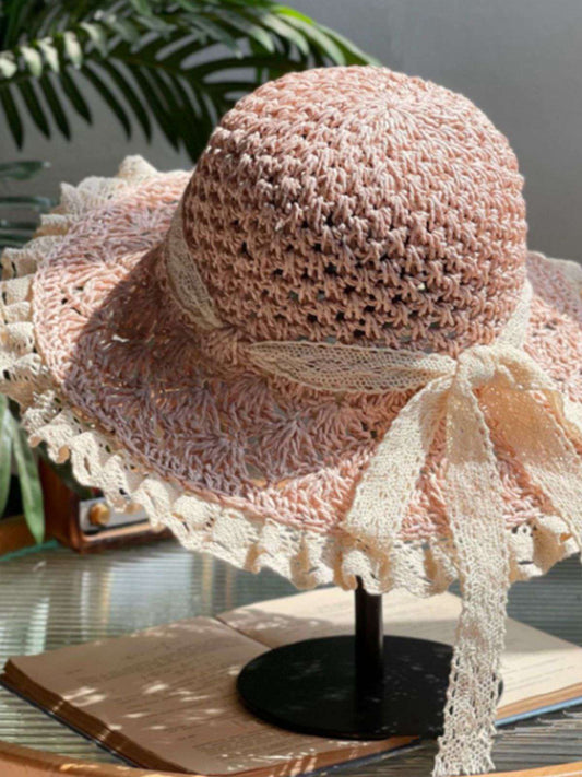 Vintage Knitted Lace Brim Beach Sun Hat