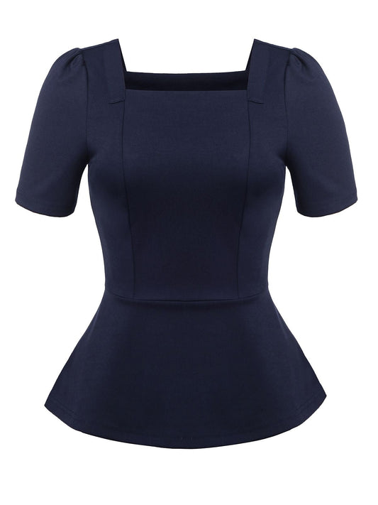 Navy Blue Square Neck Solid Top
