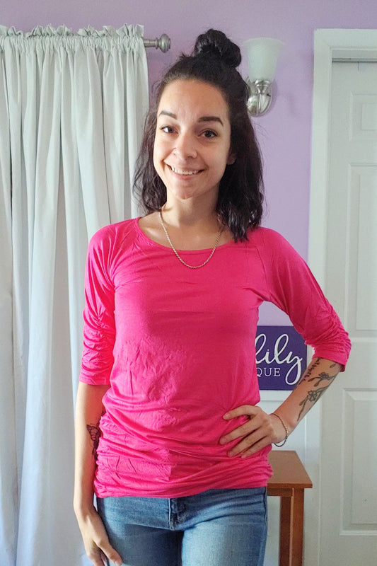 Raven Ruched Side Top in Fuchsia (S-XL)