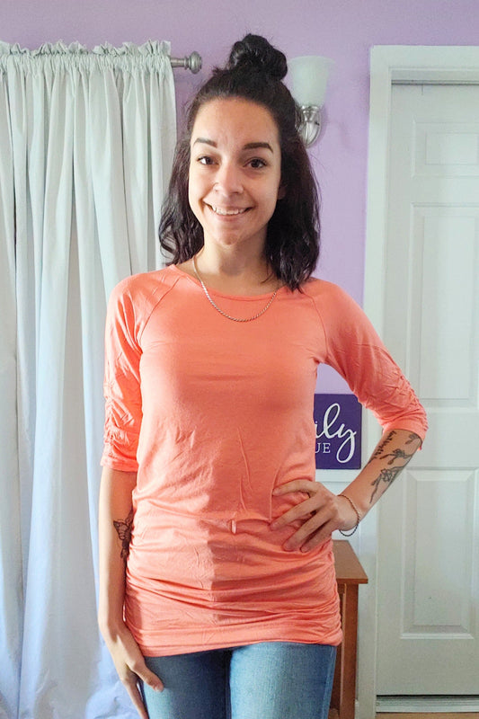 Raven Ruched Side Top in Coral (S-XL)