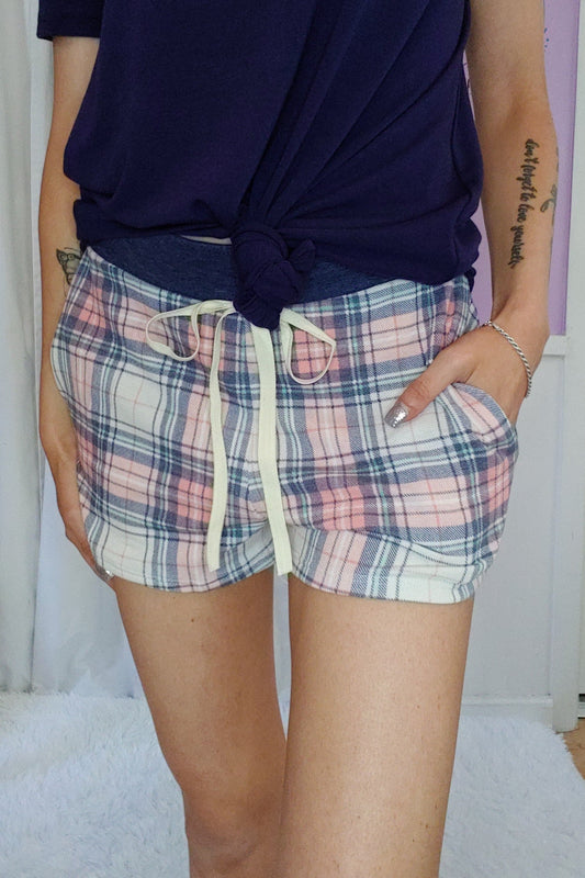 Navy and Pink Plaid Shorts (S- XL)