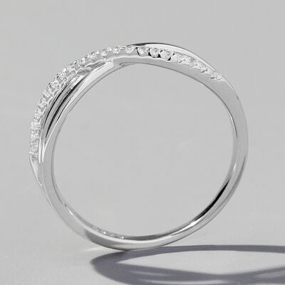 Crisscross Inlaid Zircon 925 Sterling Silver Ring