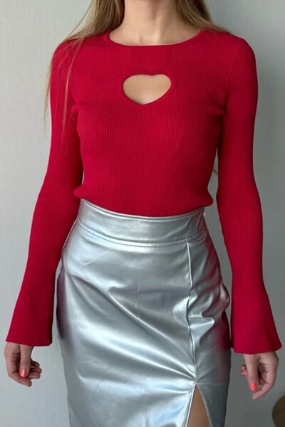 Cutout Round Neck Flare Sleeve Knit Top 3 colors