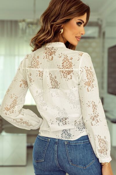 Lace Detail Button Up Long Sleeve Shirt