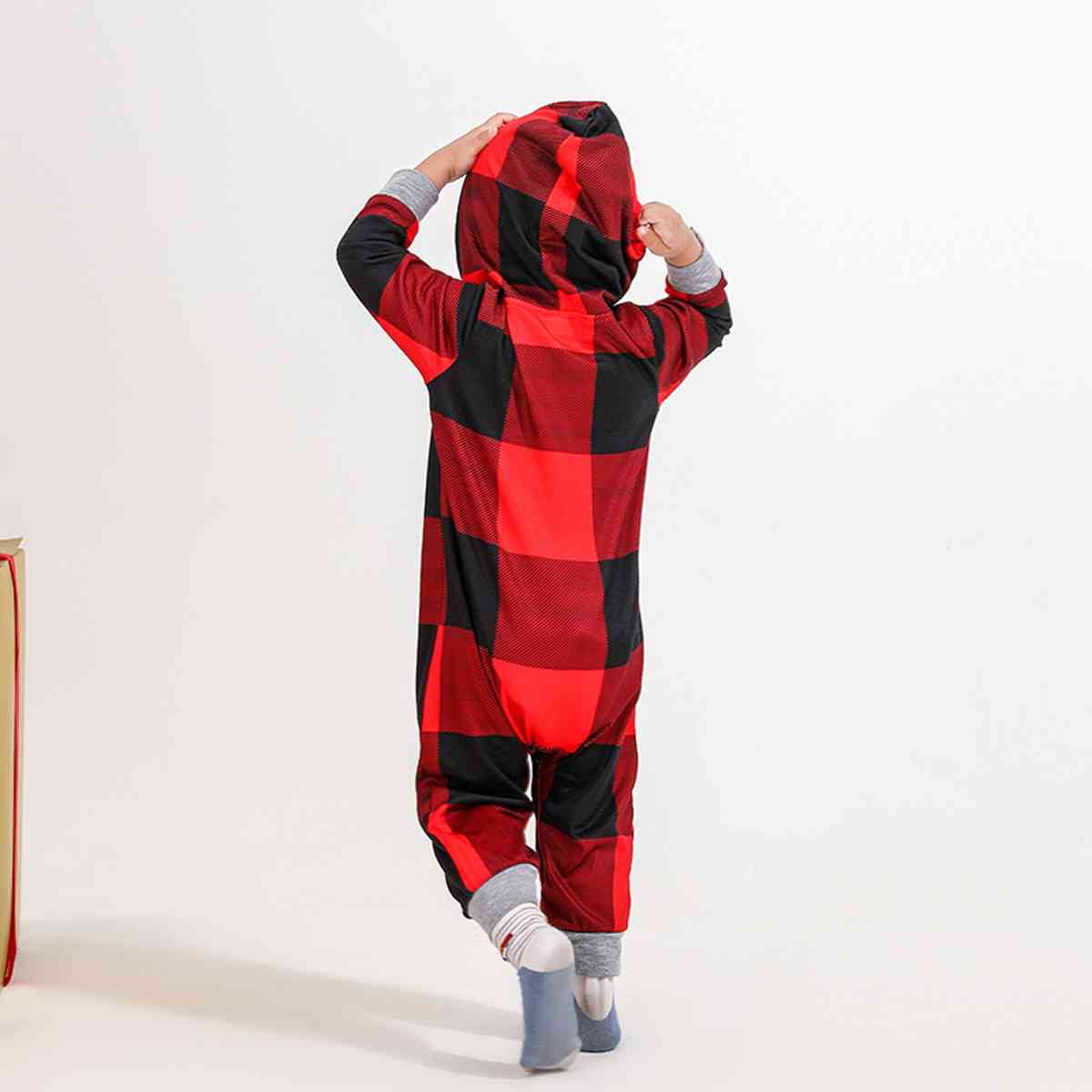 BABY BEAR Graphic Plaid Hooded Jumpsuit