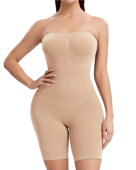 One-Piece Bodysuit Jumpsuit With Removable Straps And Top Tan