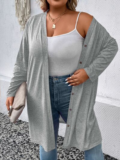 Plus Size Button Up Long Sleeve Cardigan