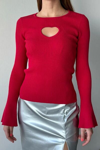 Cutout Round Neck Flare Sleeve Knit Top 3 colors