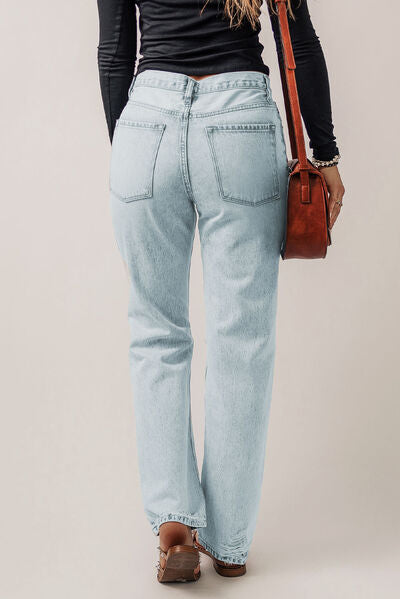 Distressed Buttoned Jeans with Pockets