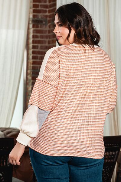 Plus Size Exposed Seam Color Block Round Neck Sweatshirt
