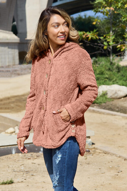 Button Up Long Sleeve Hooded Jacket