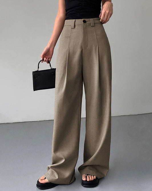 Divine Pleat Wide Leg Dress Pants Khaki