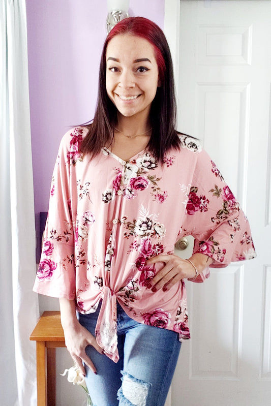Spring To Life Pink Floral Tie Top