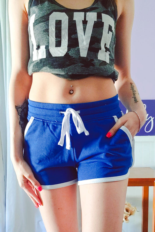 French Terry Piped Trim Shorts In Blue