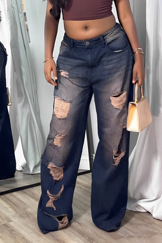 Casual Distressed Straight Leg Jeans