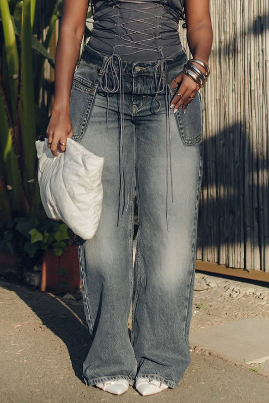 Retro Stylish Patched Pocket Jeans