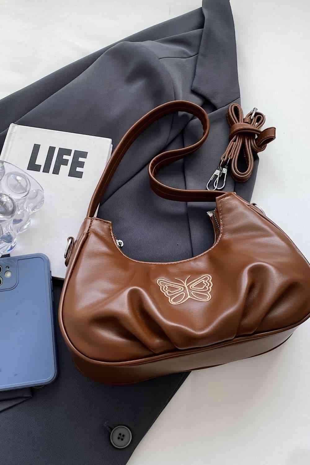Butterfly Graphic PU Leather Shoulder Bag