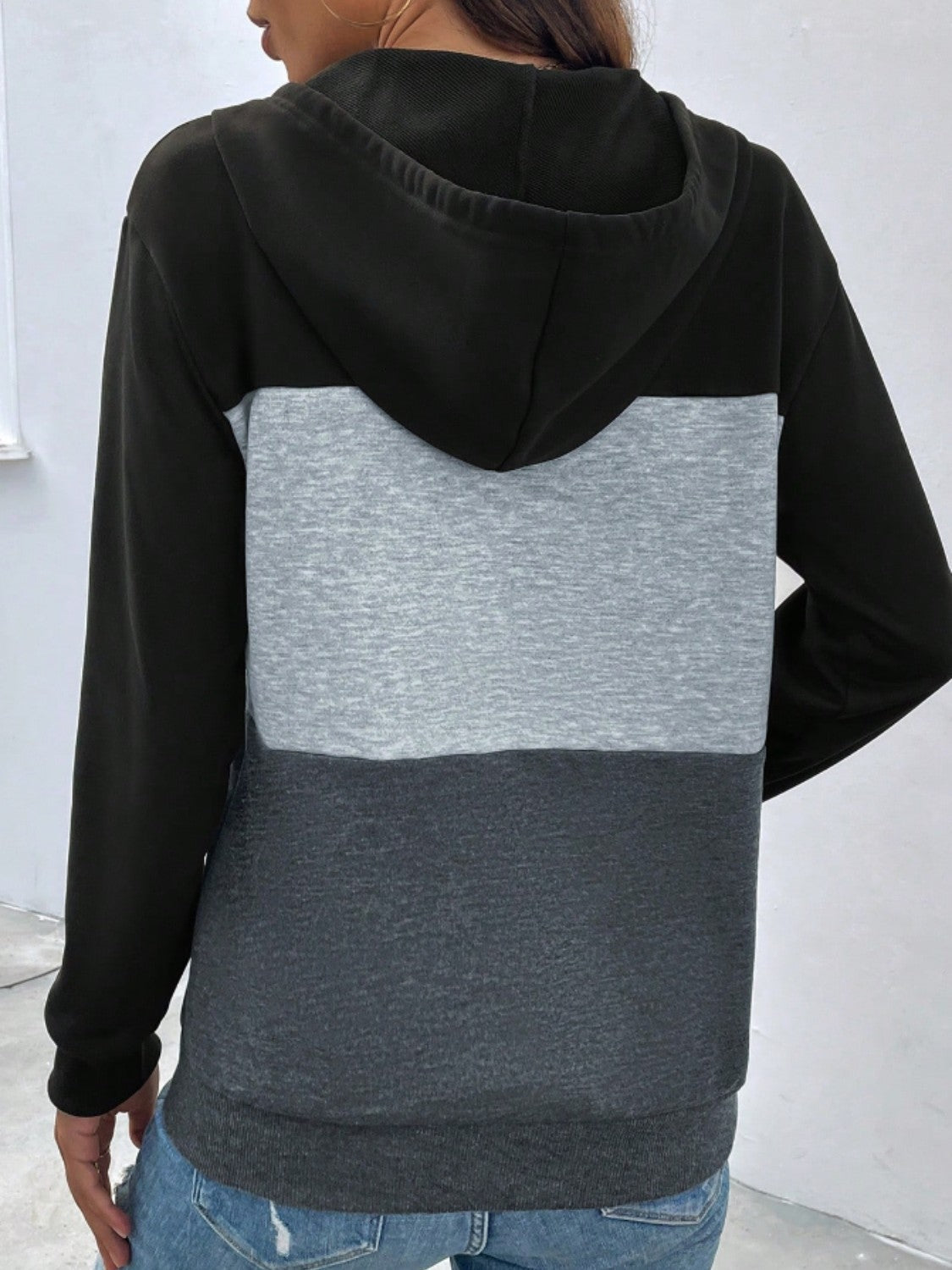 Color Block Drawstring Hoodie with Pocket