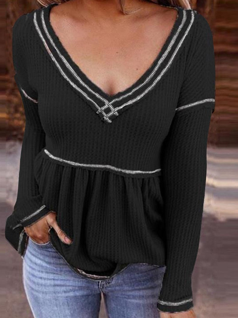 Black Waffle Baby Doll Top