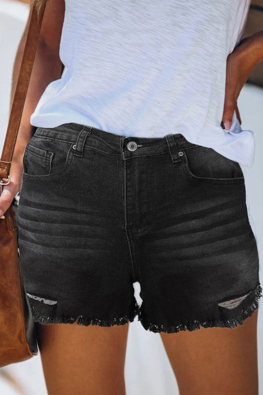 Brynn Black Distressed Jean Shorts (S-XL)
