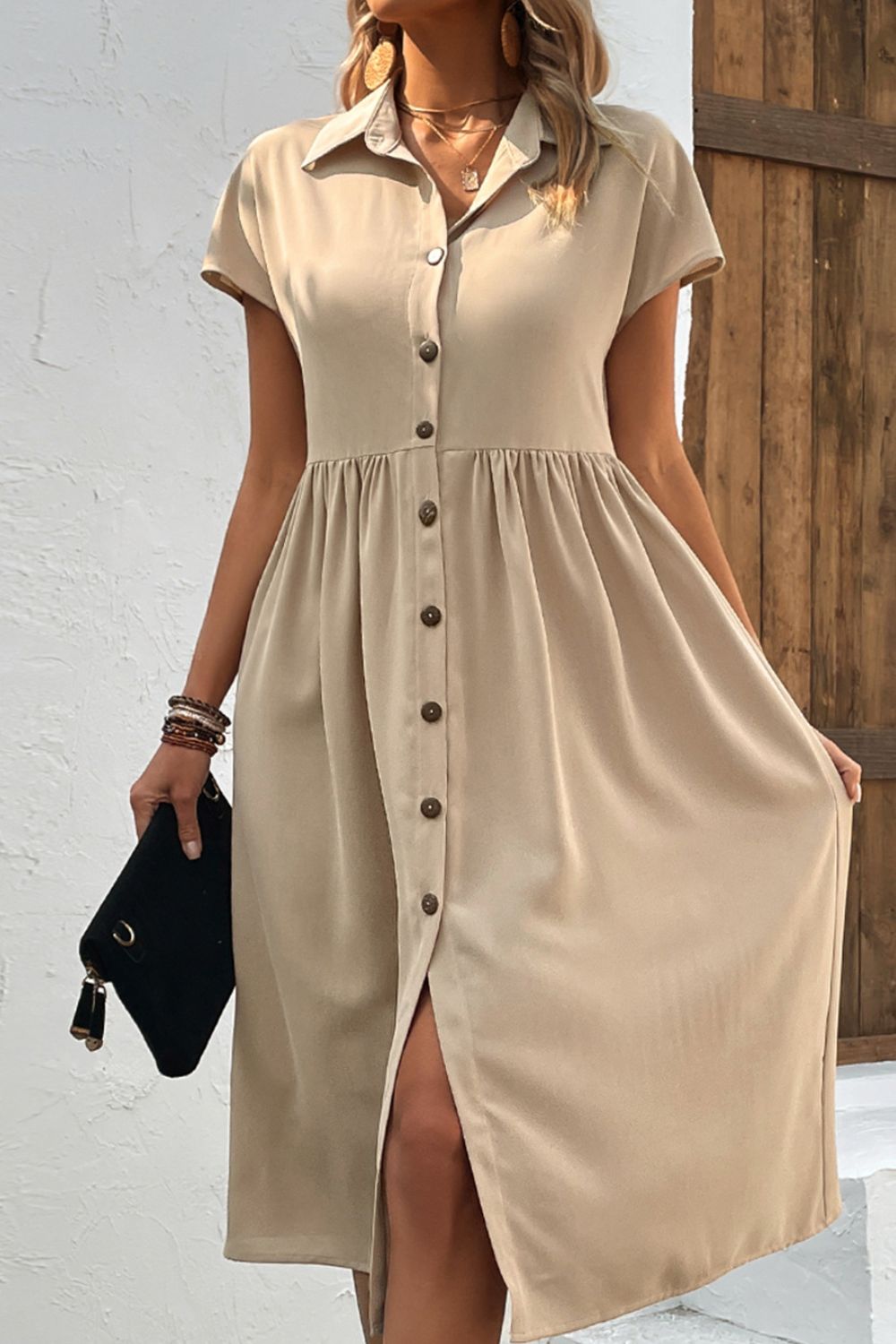 Button Front Short Sleeve Dress