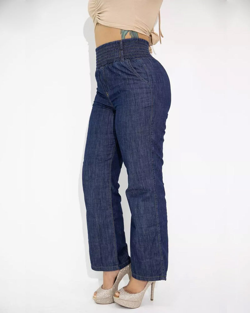 Straight Leg Casual Jeans With Elastic Waistband