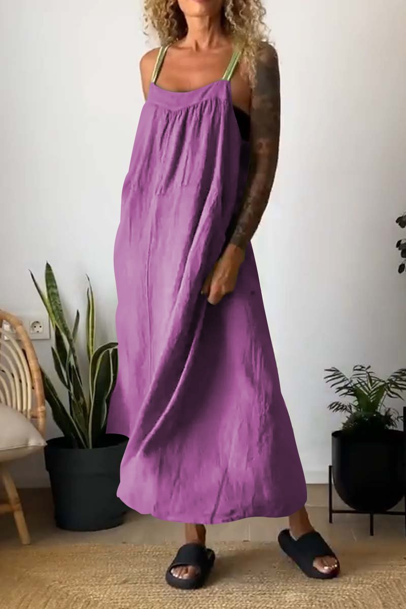 Casual loose suspender dress Purple