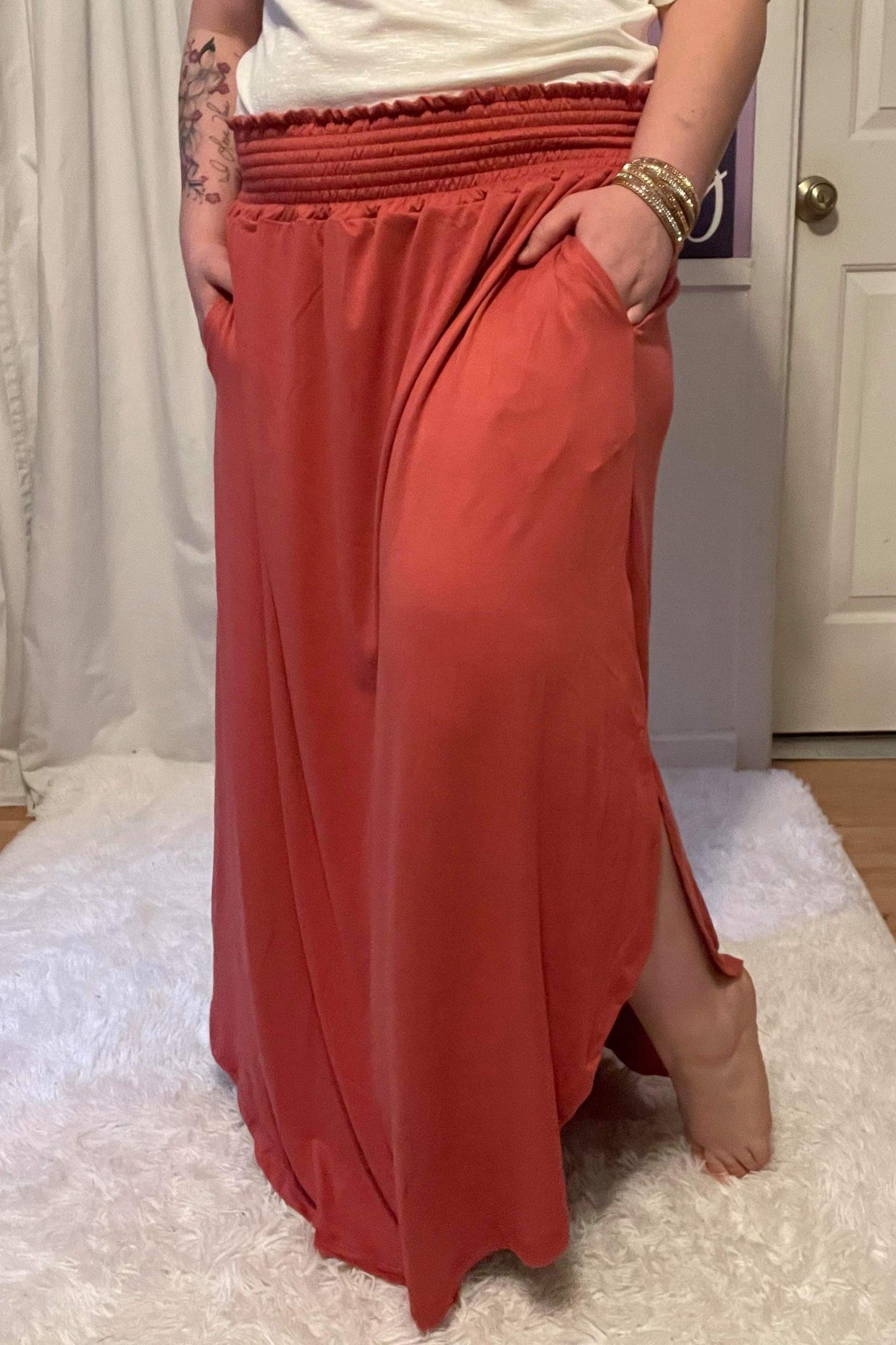 Darcy Slit Maxi Skirt in Coral (S-XL)