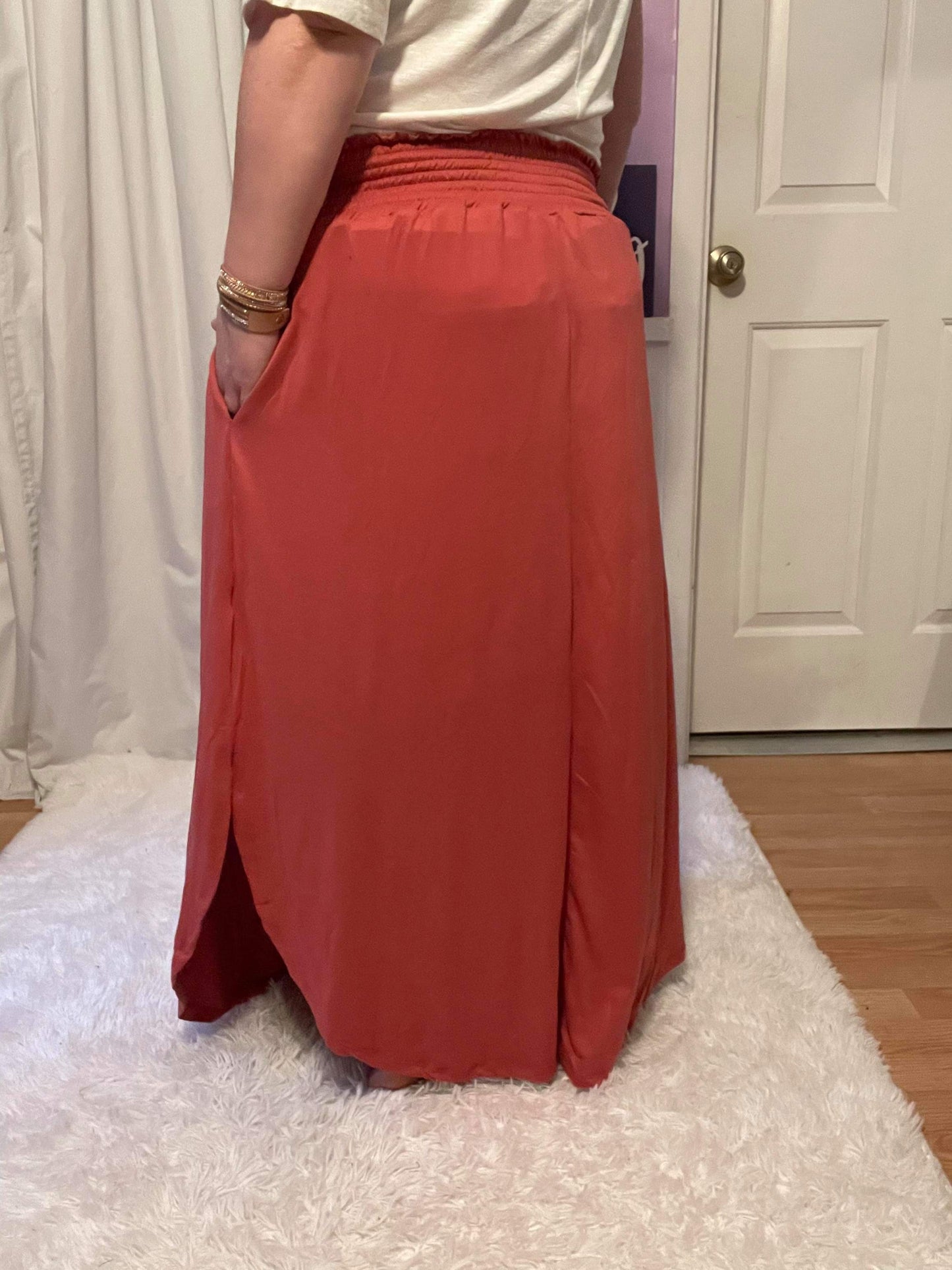 Darcy Slit Maxi Skirt in Coral (S-XL)